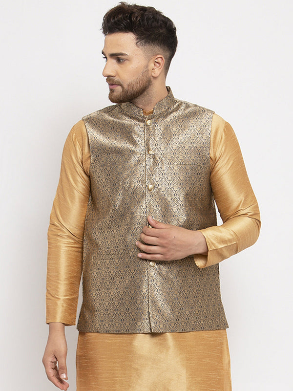 Men's Grey Woven Nehru Jacket ( JOWC 4009Grey ) - Virat Fashions