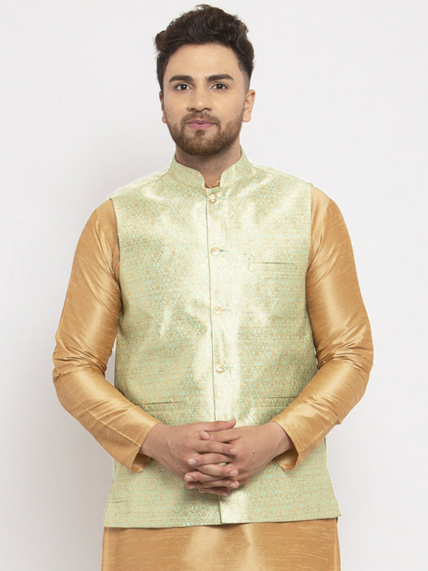 Jashvi Men's Green Woven Nehru Jacket