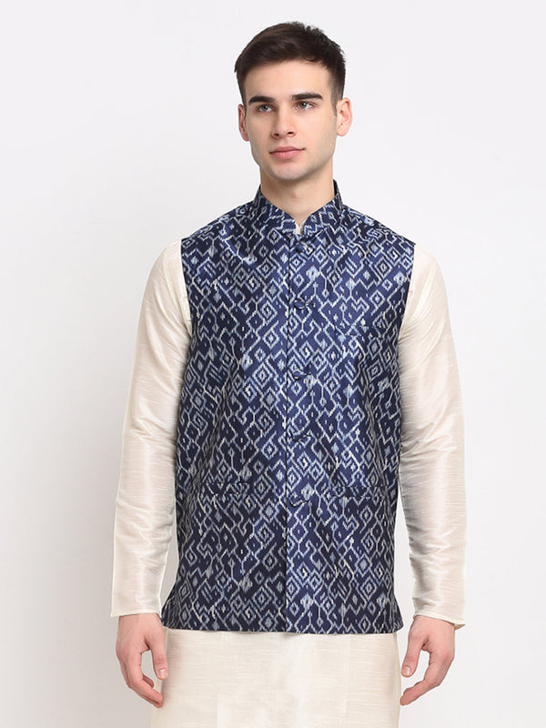 Jashvi Men's Blue Digital Printed Blue Waistcoat