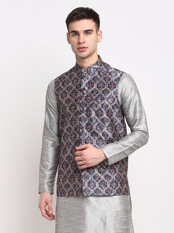 Jashvi Men's Grey Digital Printed Grey Waistcoat