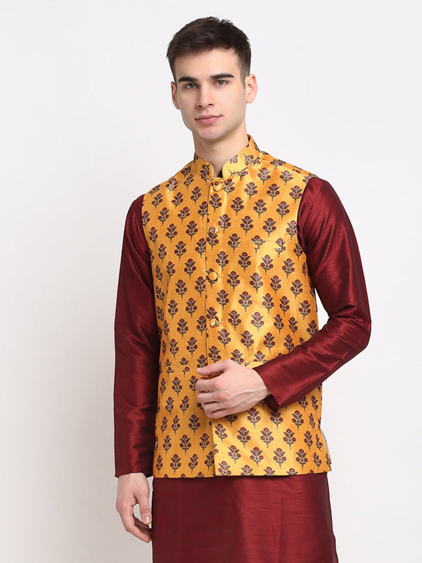 Jashvi Men's Yellow Digital Printed Yellow Waistcoat