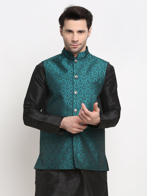 Men's Green Self-Designed Green Waistcoat ( JOWC 4027Green ) - Virat Fashions