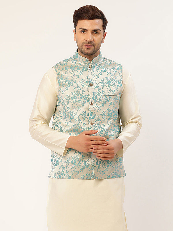 Men's Blue embossed Nehru Jacket