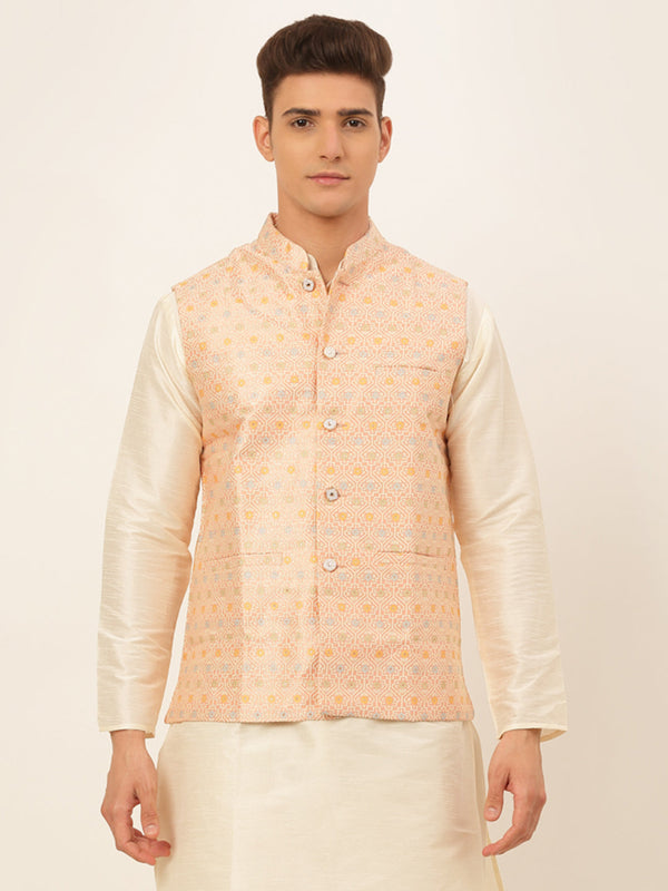 Men Pink Embroidered Nehru Jacket