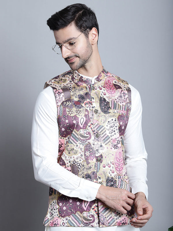 Men's Printed With Zari Work Nehru Jacket