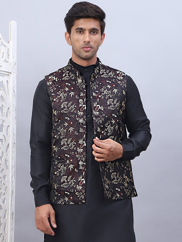 Embossed Silk Blend Nehru Jacket