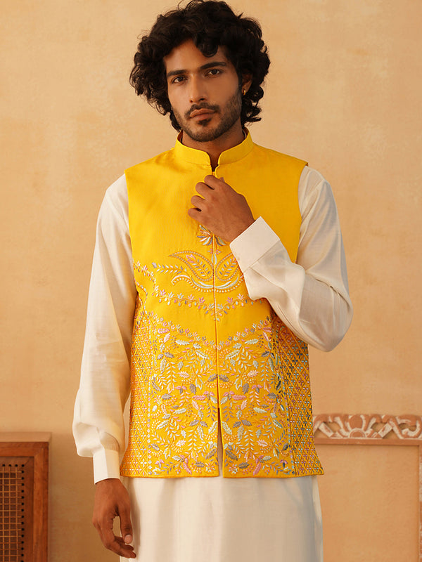 Embroidered Silk Blend Nehru Jacket