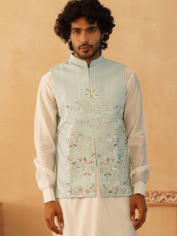 Embroidered Silk Blend Nehru Jacket