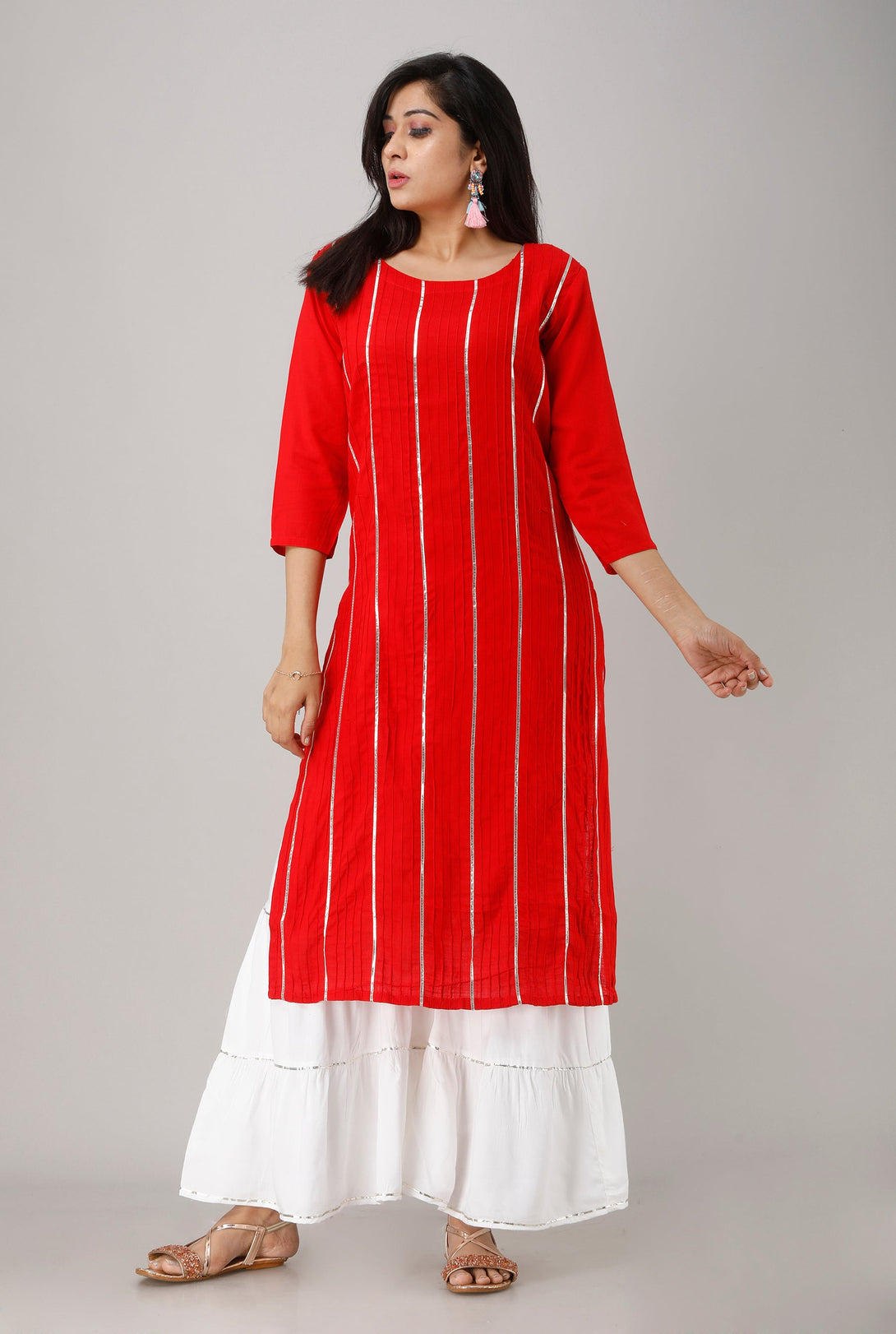 Women's Rayon Red Straight Kurta - Singni