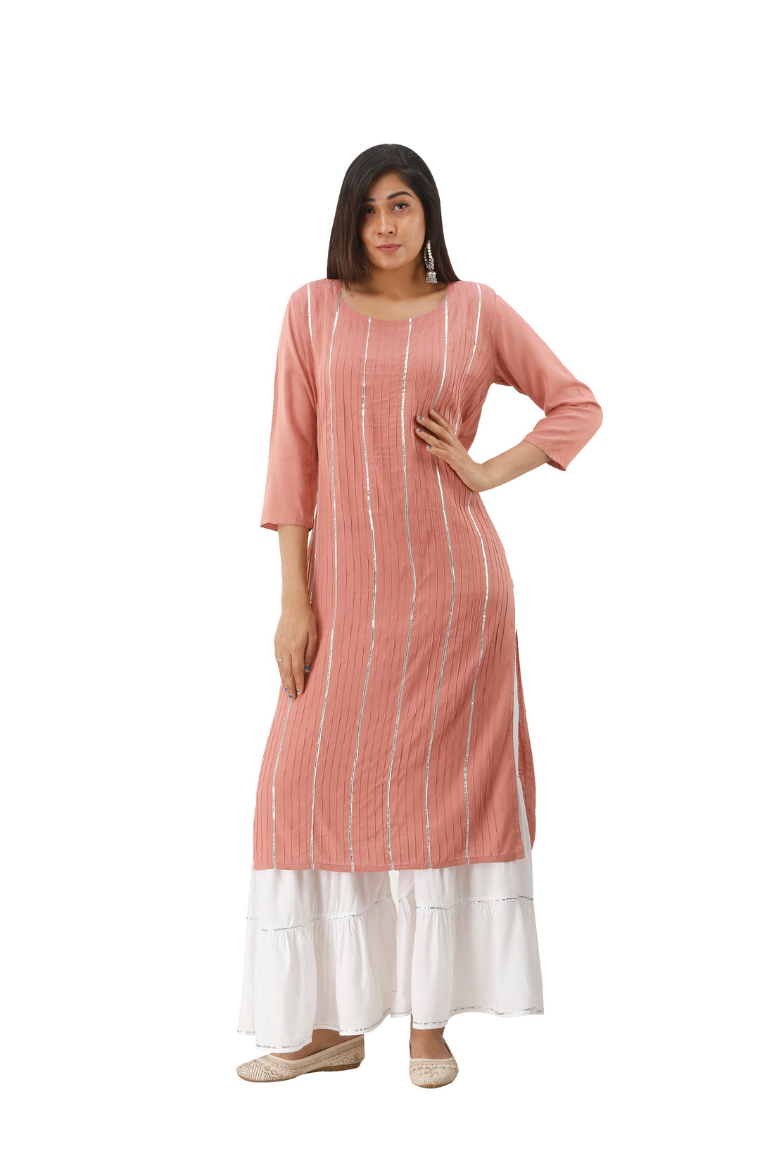 Women's Rayon Rose Gold Straight Kurta - Singni