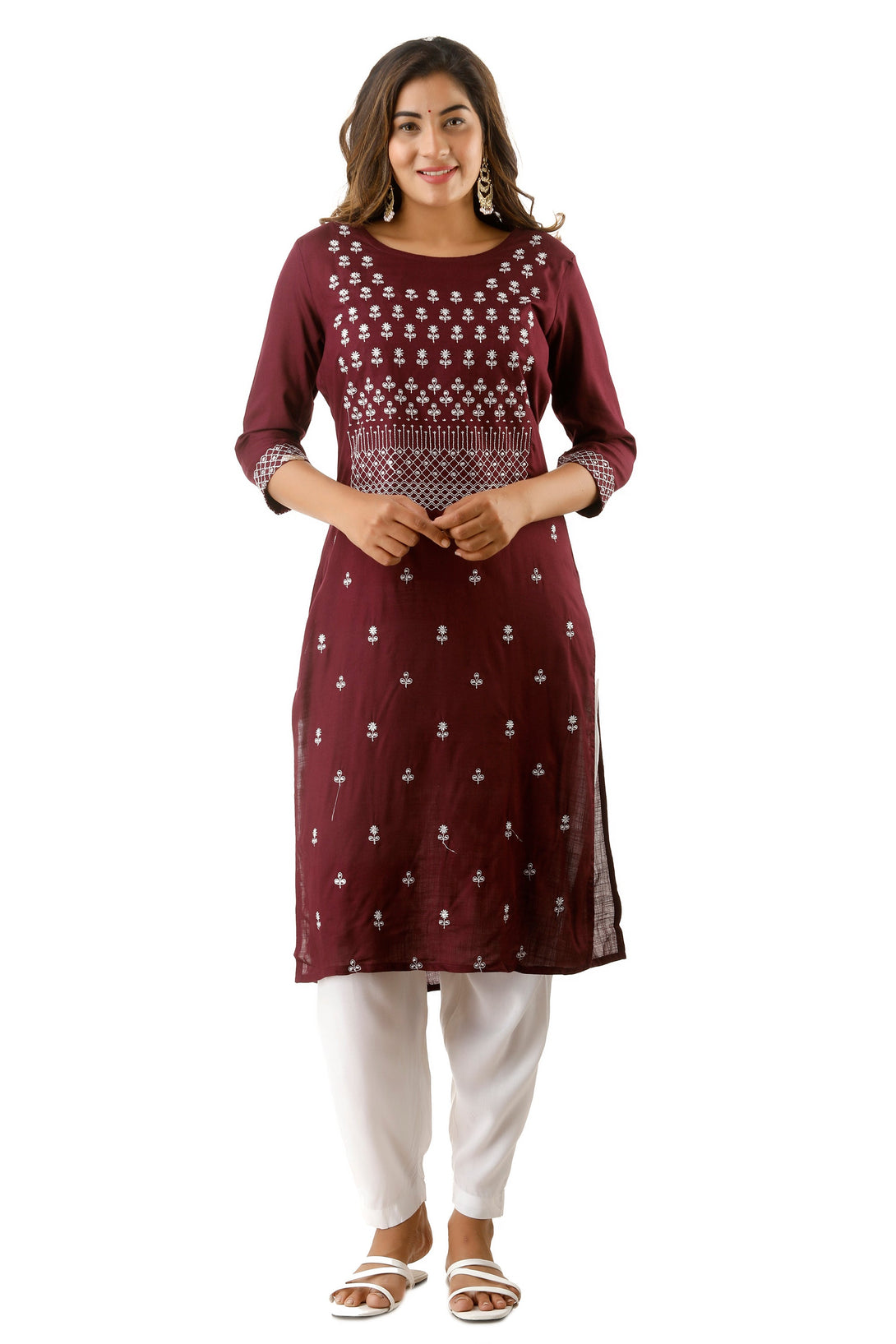 Women's Straight Rayon Embroidered Kurta With Pant - Singni