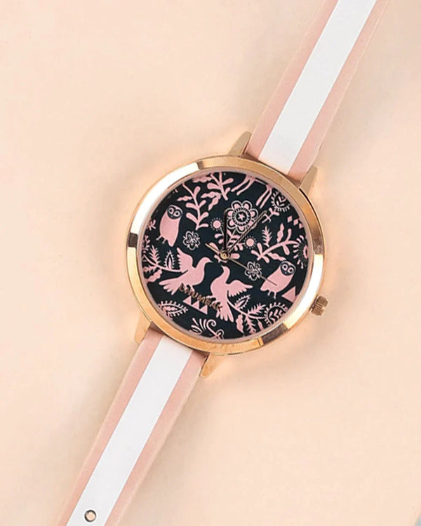 Women's Teal By  Floral Birds Wrist Watch- Pink - Chumbak