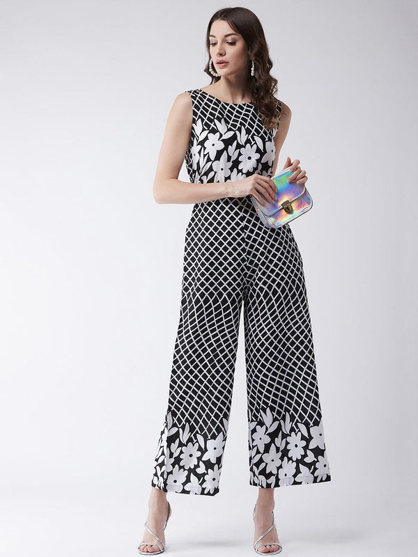 Women's Black Printed Monocromatic Jumpsuit - Pannkh