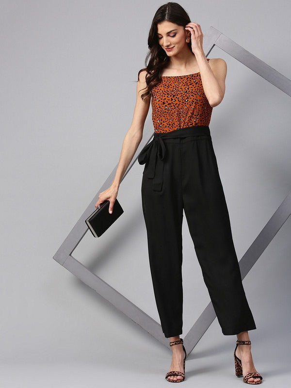 Women's Brown Animal Print Jumpsuit - Pannkh