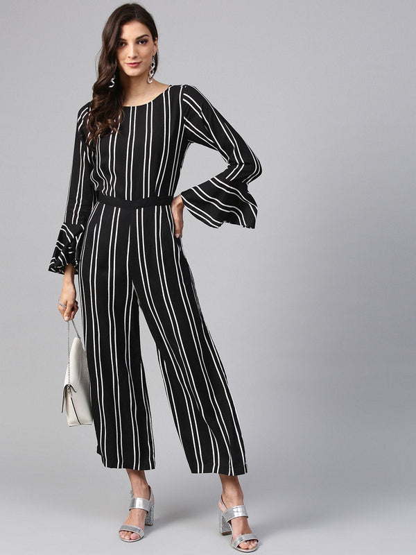 Women's Vertical Stripes Monocromatic Jumpsuit - Pannkh