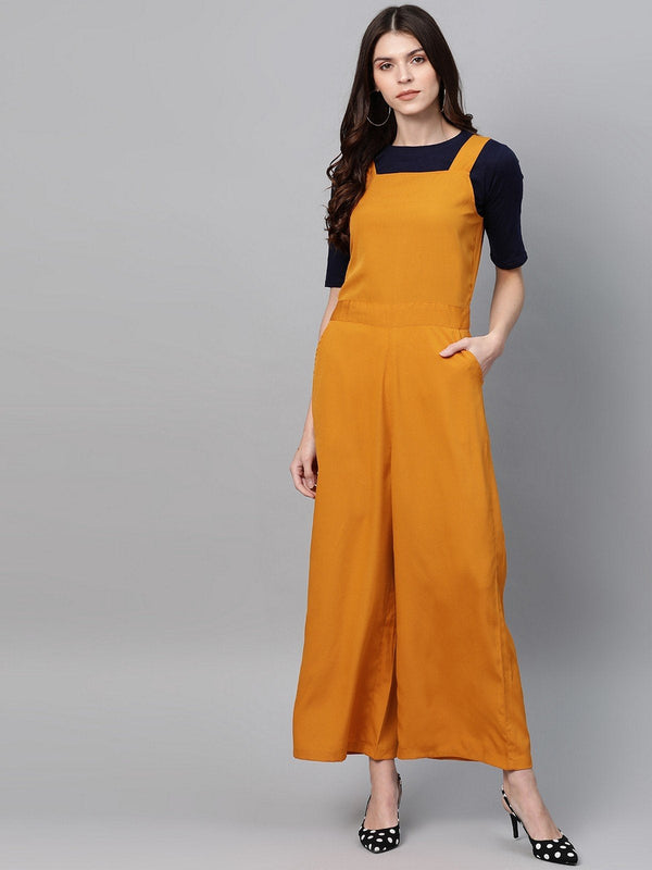 Women's Solid Jumpsuit With Contrast Top - Pannkh