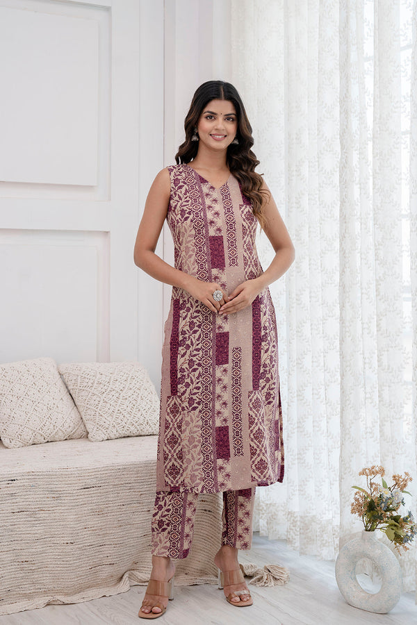 Women's Purple Printed Kurta With Trouser - Taantav