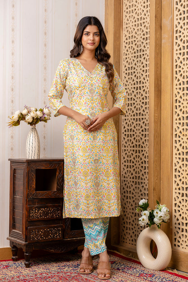 Women's Multi Printed Straight Kurta With Trouser - Taantav