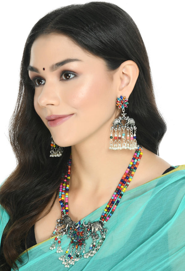 Indiakreations Multi color Elephant design Necklace Set Jkms_112