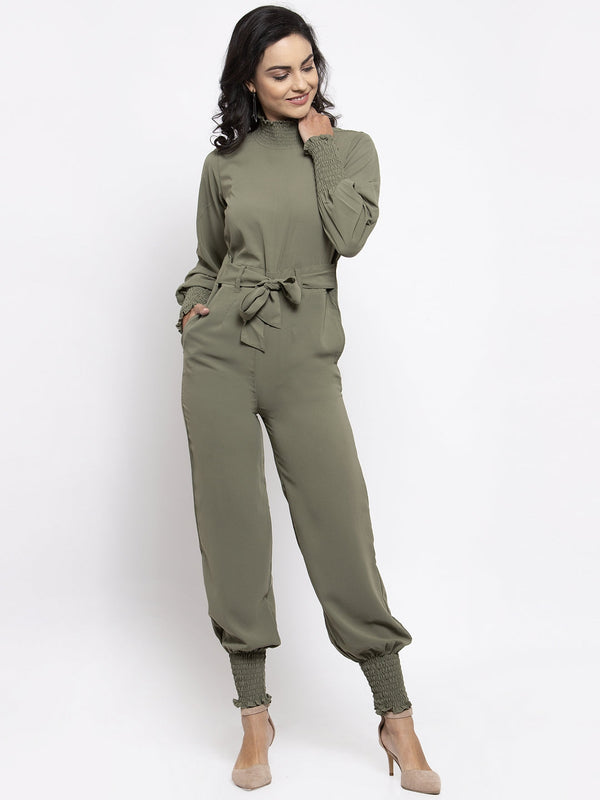 Jashvi Women Pista Green Solid Basic Jumpsuit