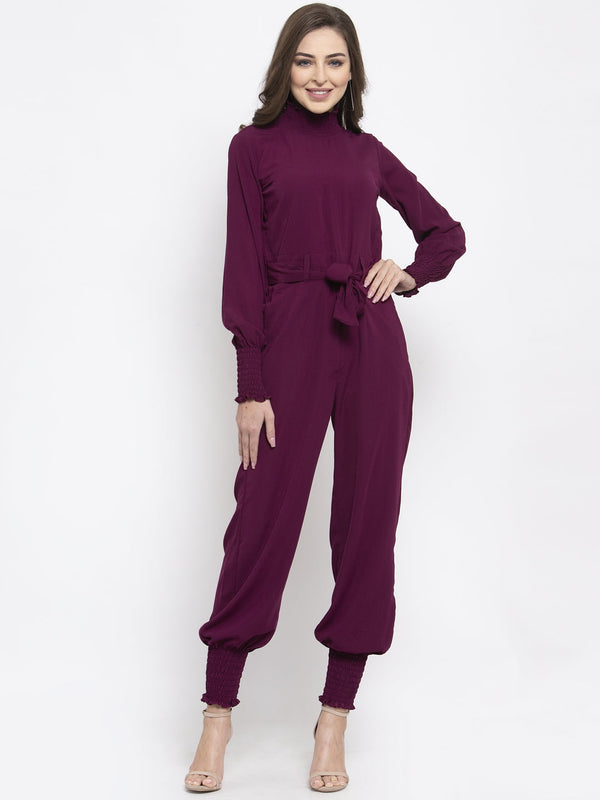 Jashvi Women Purple Solid Basic Jumpsuit