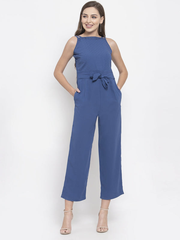 Jashvi Women Blue Solid Embellished Jumpsuit