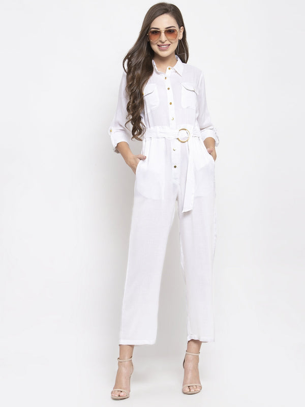 Jashvi Women White Solid Jumpsuit