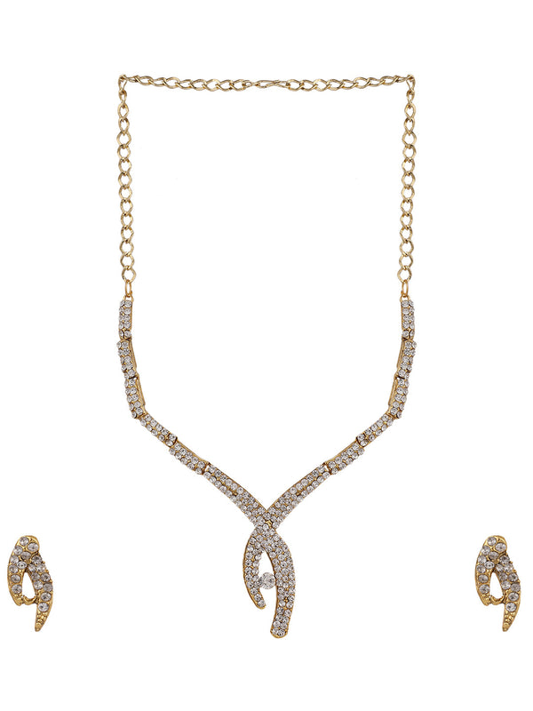 Women's Gold Plated  White Stone Studded Jewellery Set - Anikas Creation