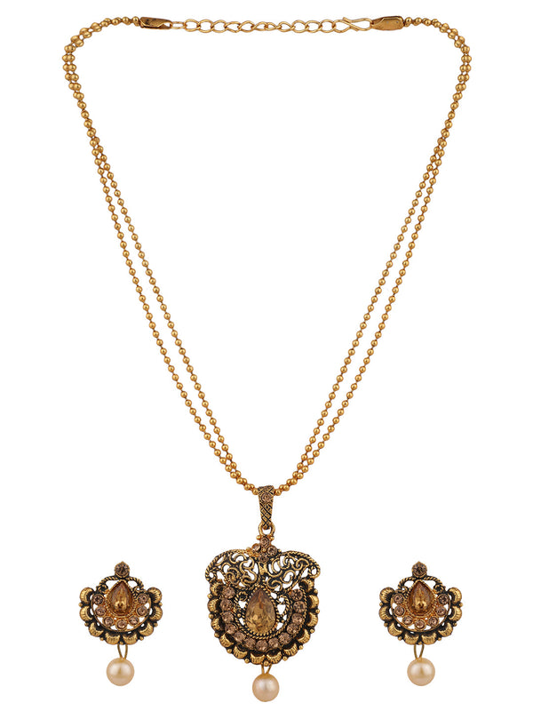 Women's Gold Plated Antique Pendant Set - Anikas Creation