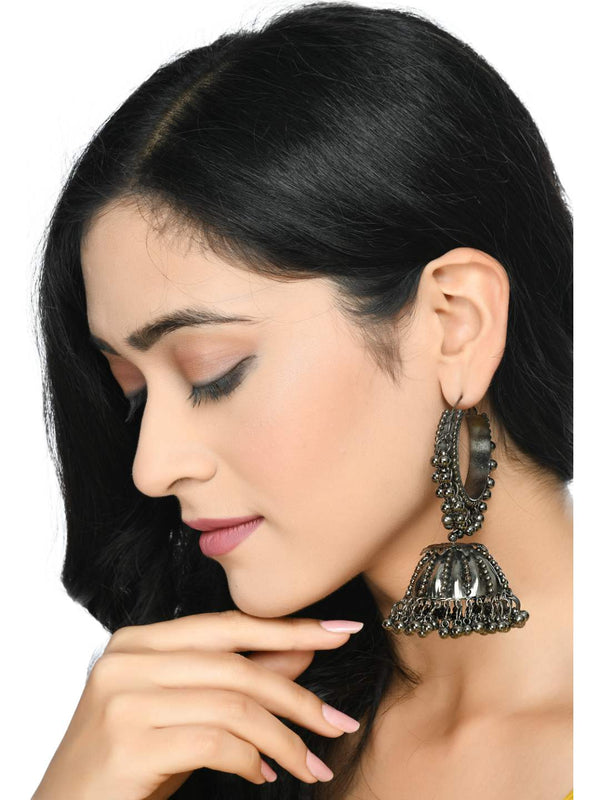 Johar Kamal Oxidised Black-Plated with Ghungroo Earings Jhumka Jker_071