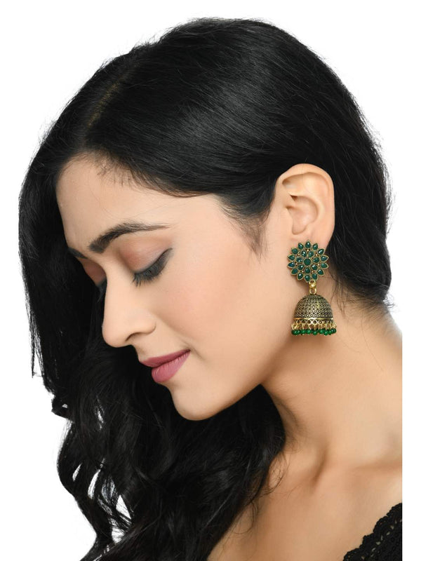 Johar Kamal Kundan work Jhumkas with Green Pearls Earrings Jker_087