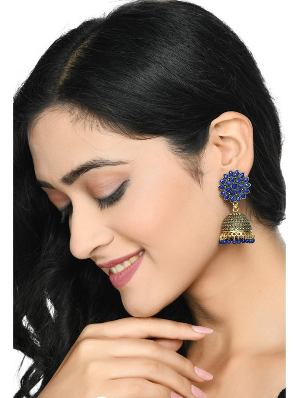 Johar Kamal Kundan work Jhumkas with Blue Pearls Earrings Jker_088