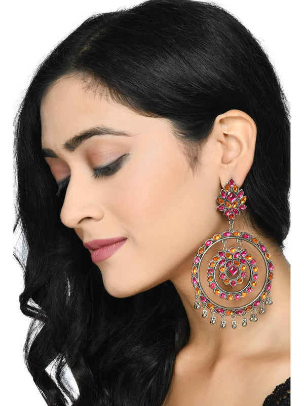 Women's  Indiakreations Multi color circles Earrings with Kundan Jker_136 - Kamal Johar