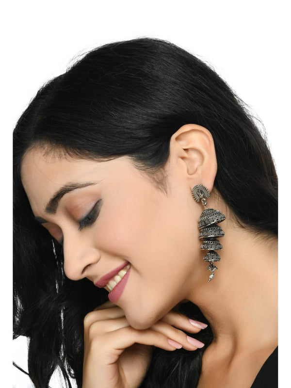 Oxidized Peacock design Silver Color Earrings - Johar Kamal