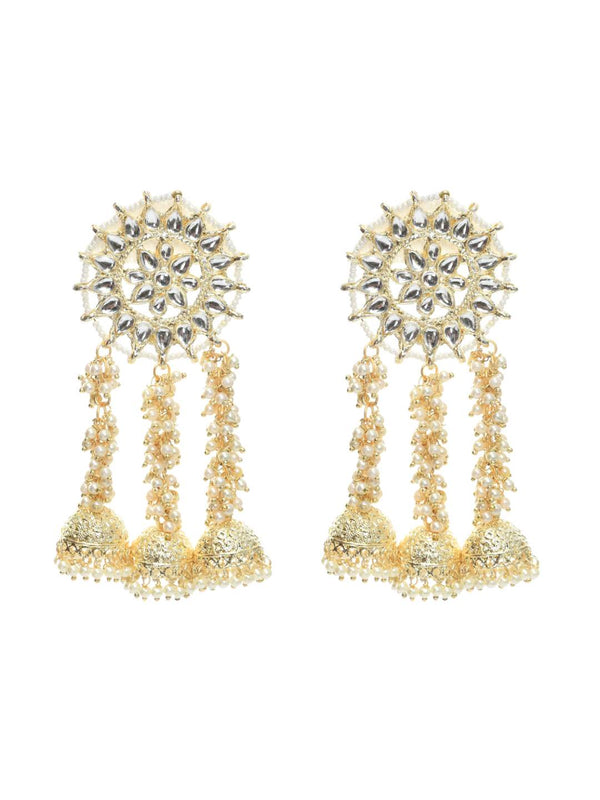 Johar Kamal Golden Plated Earrings with Kundan & Pearls Jker_152