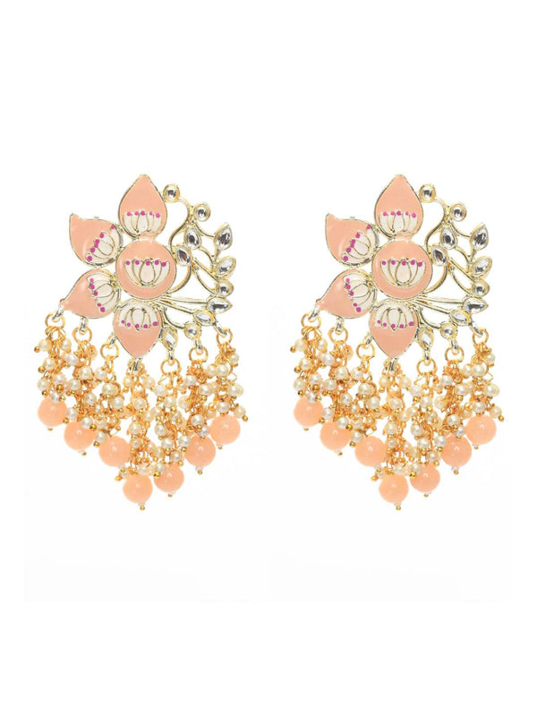 Johar Kamal Women Gold-Plated Kundan Studded, Meenakari Earrings In Floral Pattern Jker_153