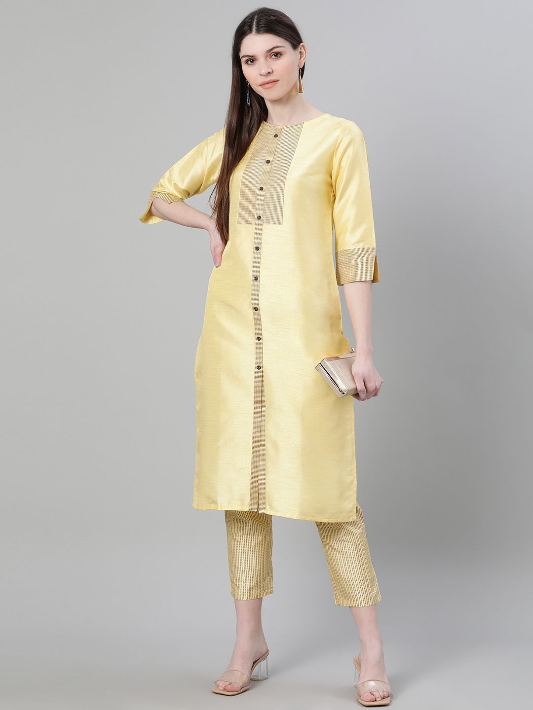 Women's Yellow Color Dyed Print Straight Kurta And Pant Set - Ziyaa