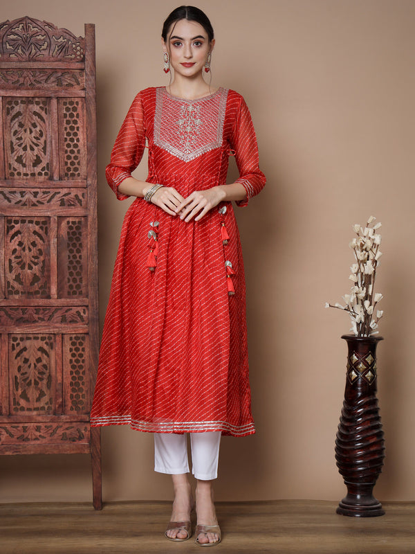 Women's Red Anarkali Kurta - Myshka