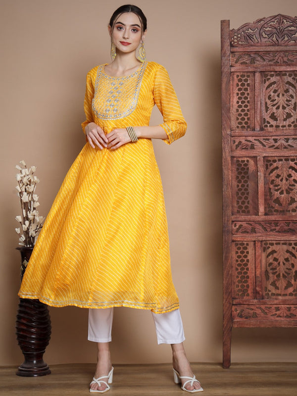 Women's Yellow Anarkali Kurta - Myshka