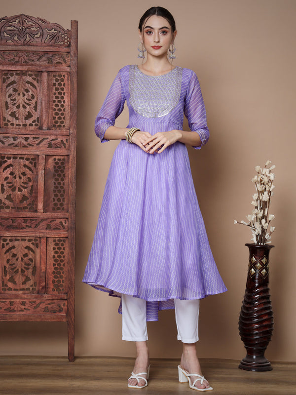 Women's Purple Anarkali Kurta - Myshka