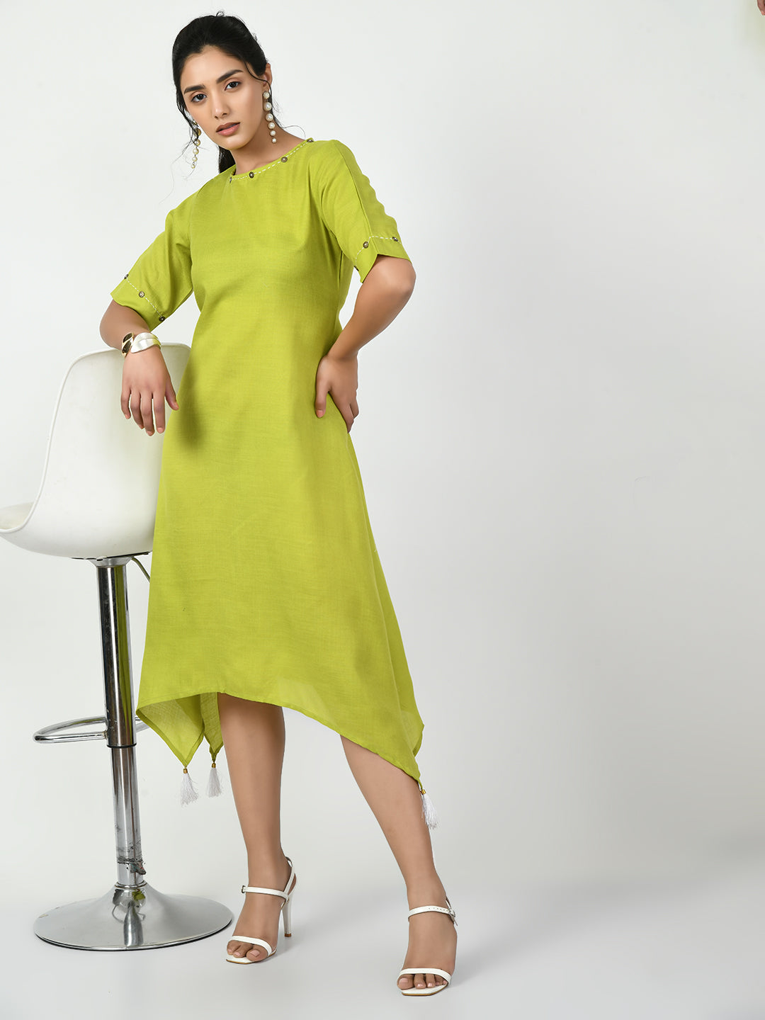 Women's Green A-Line Solid Kurta - Myshka