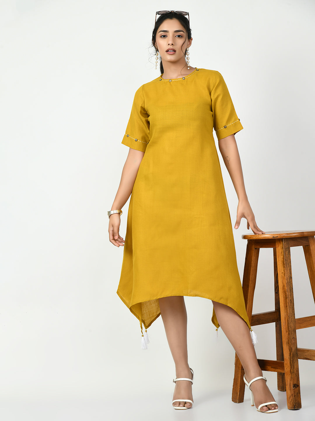 Women's Mustard A-Line Solid Kurta - Myshka