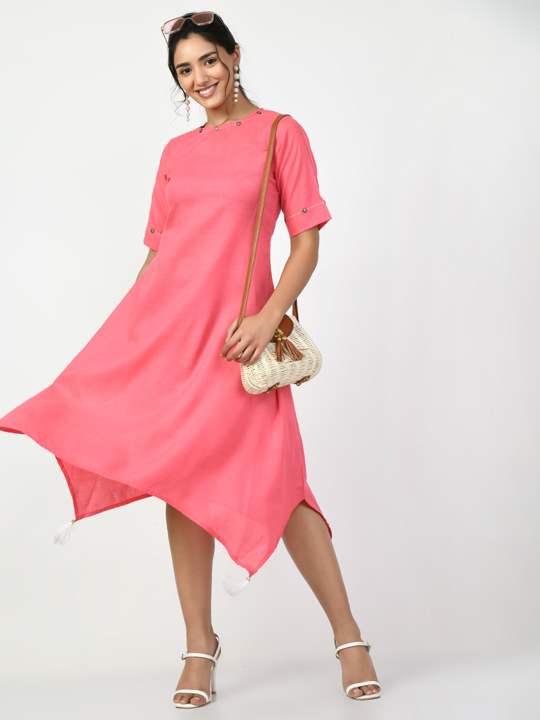 Women's Pink A-Line Solid Kurta - Myshka