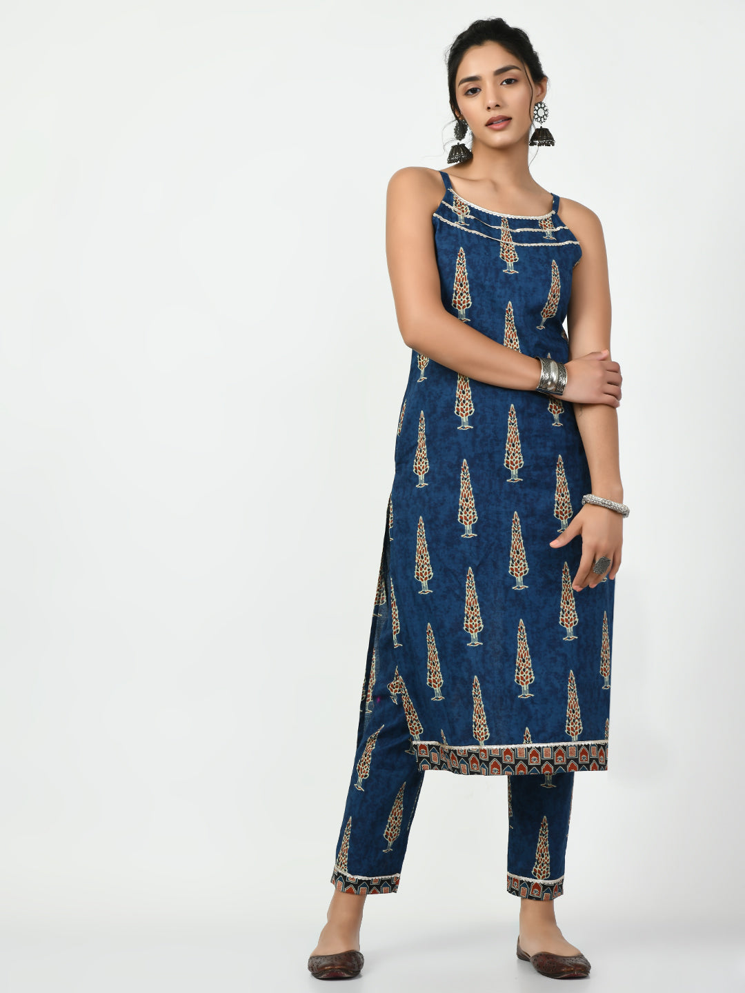 Women's Blue Straight Printed Kurta - Myshka