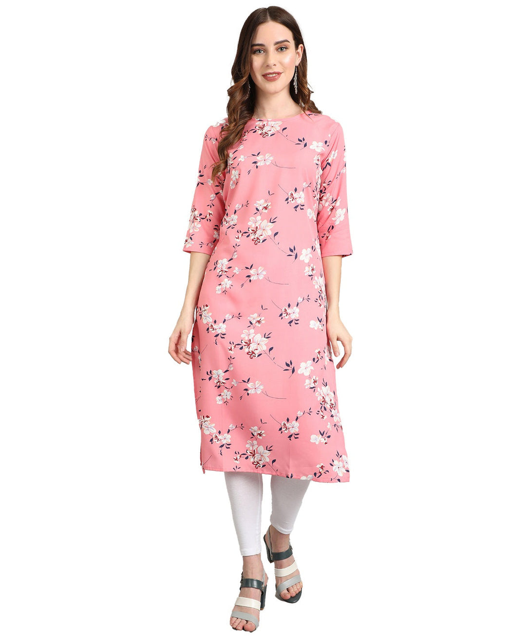 Women's Pink Color Crepe Kurtas Kurtis & Tunics - Vamika