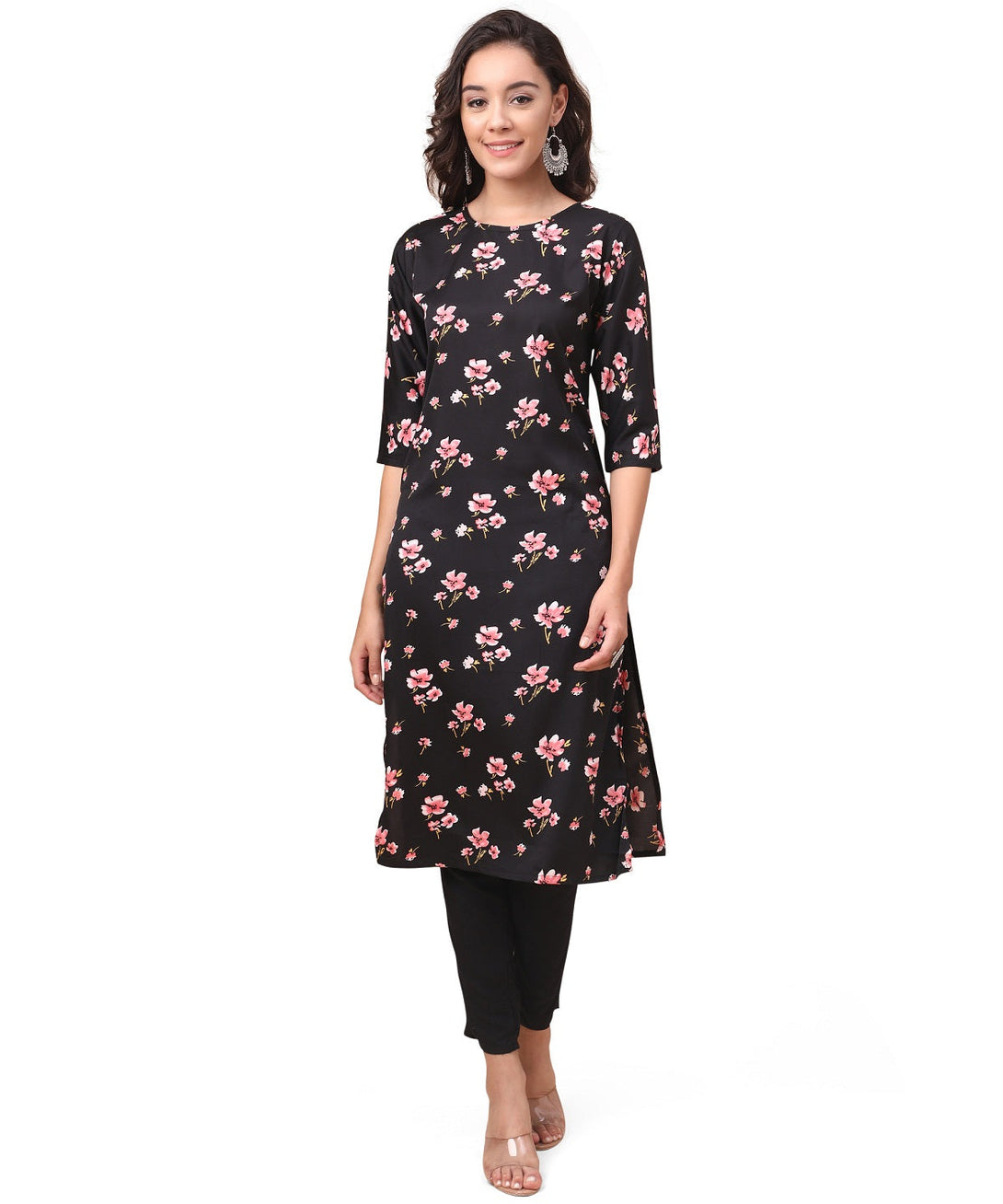 Women's Black Color Crepe Kurtas Kurtis & Tunics - Vamika