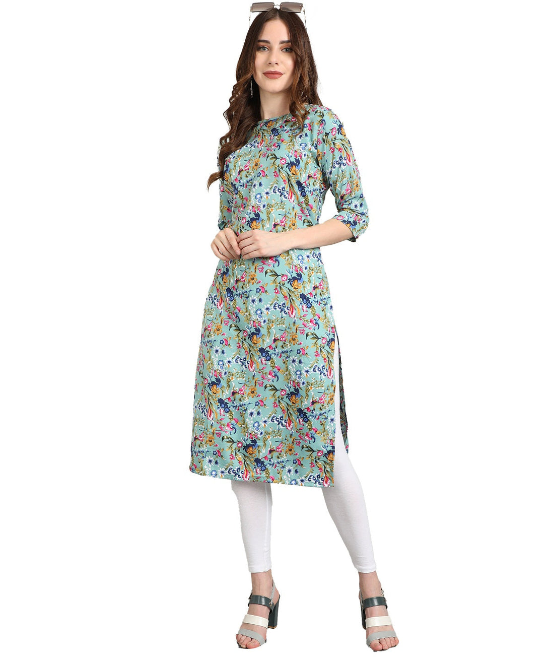 Women's Green Color Crepe Kurtas Kurtis & Tunics - Vamika