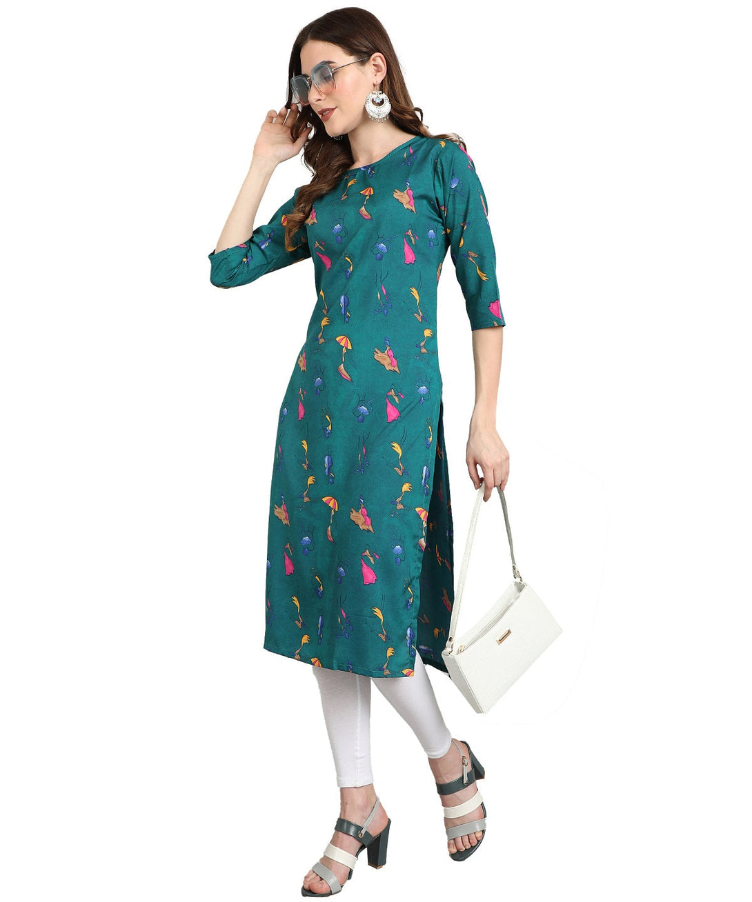 Women's Green Color Crepe Kurtas Kurtis & Tunics - Vamika