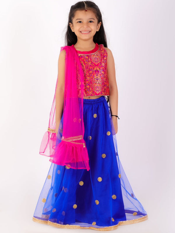 Girl's Jacquard / Net Weave Ankle Length Lehenga & Blouse Set -KID1 Girls