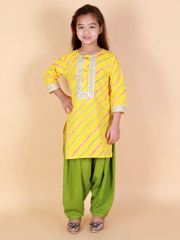 Girl's Pure Cotton  Leheriya Print Ankle Length Kurta & Salwar Set -KID1 Girls